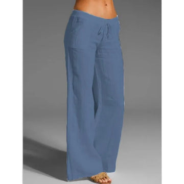 MQTIME  -  New European And American Women High Waist Wide Leg Flared Pants Big Bell Bottom Pocket Linen Casual Trousers For Ladies